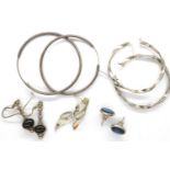 Five pairs of 925 silver earrings including hoops and stone set examples, largest hoop D: 50 mm. P&P