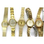 ROTARY: two ladies manual wind wristwatches, with three further ladies wristwatches, all working