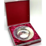 Boxed hallmarked silver dish inscribed F. Ball and Co Ltd AD2000, 121g, D: 12 cm. P&P Group 1 (£14+