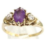 9ct gold trilogy ring set with amethyst and cubic zirconia, size O/P, 2.0g. P&P Group 1 (£14+VAT for