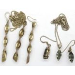 Two 925 silver pendant necklace and earring suites, to include a stone set example, longest chain L: