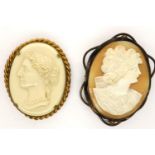 Two Pinchbeck mounted cameo brooches, largest H: 70 mm. P&P Group 1 (£14+VAT for the first lot