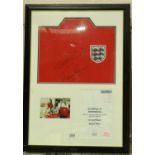 Sir Geoff Hurst and Martin Peters signed England shirt. Excluding frame: P&P Group 1 (£14+VAT for