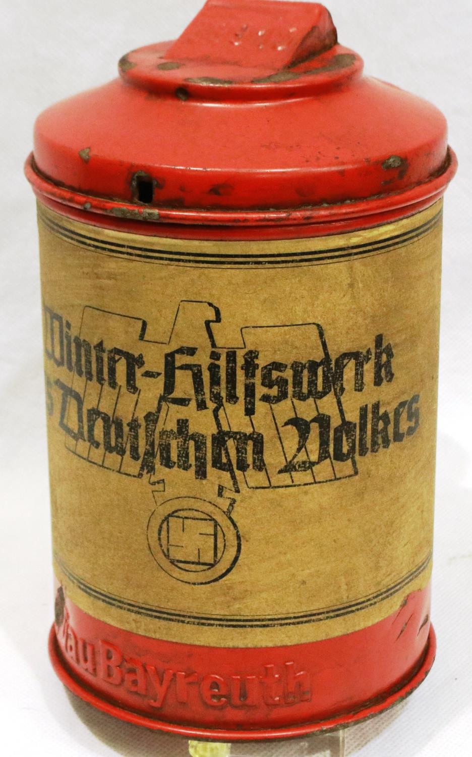 Third Reich Winter Help Collection tin, dated 1943. P&P Group 2 (£18+VAT for the first lot and £3+