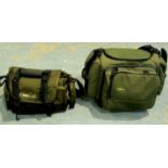 Fox Evolution tackle bag with tackle box to base and a Pro Logic tackle bag, with damages. P&P Group