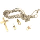 9ct gold scrap including a cross, chain and earrings, 3.96g. P&P Group 1 (£14+VAT for the first
