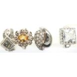 Four 925 silver rings including stone set examples, sizes M-O. P&P Group 1 (£14+VAT for the first