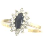 9ct gold sapphire and diamonds cluster ring, size J, 1.6g. P&P Group 1 (£14+VAT for the first lot