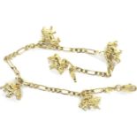 9ct gold Figaro chain bracelet with five animal charms, 6.8g, L: 18 cm. P&P Group 1 (£14+VAT for the