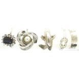 Five 925 silver rings including stone set exmaples, sizes J-O. P&P Group 1 (£14+VAT for the first