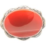 Boxed hallmarked silver and agate brooch, H: 60 mm. P&P Group 1 (£14+VAT for the first lot and £1+