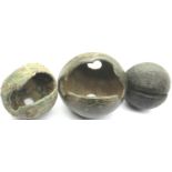 Three Medieval iron crotal bells, largest D: 25 mm. P&P Group 0 (£5+VAT for the first lot and £1+VAT