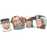 Four Royal Doulton character jugs, largest H: 19 cm, no cracks or chips. P&P Group 3 (£25+VAT for