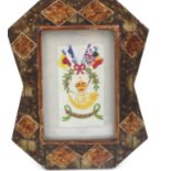 Framed stitched military Coat of Arms, 10 x 60 cm. P&P Group 1 (£14+VAT for the first lot and £1+VAT