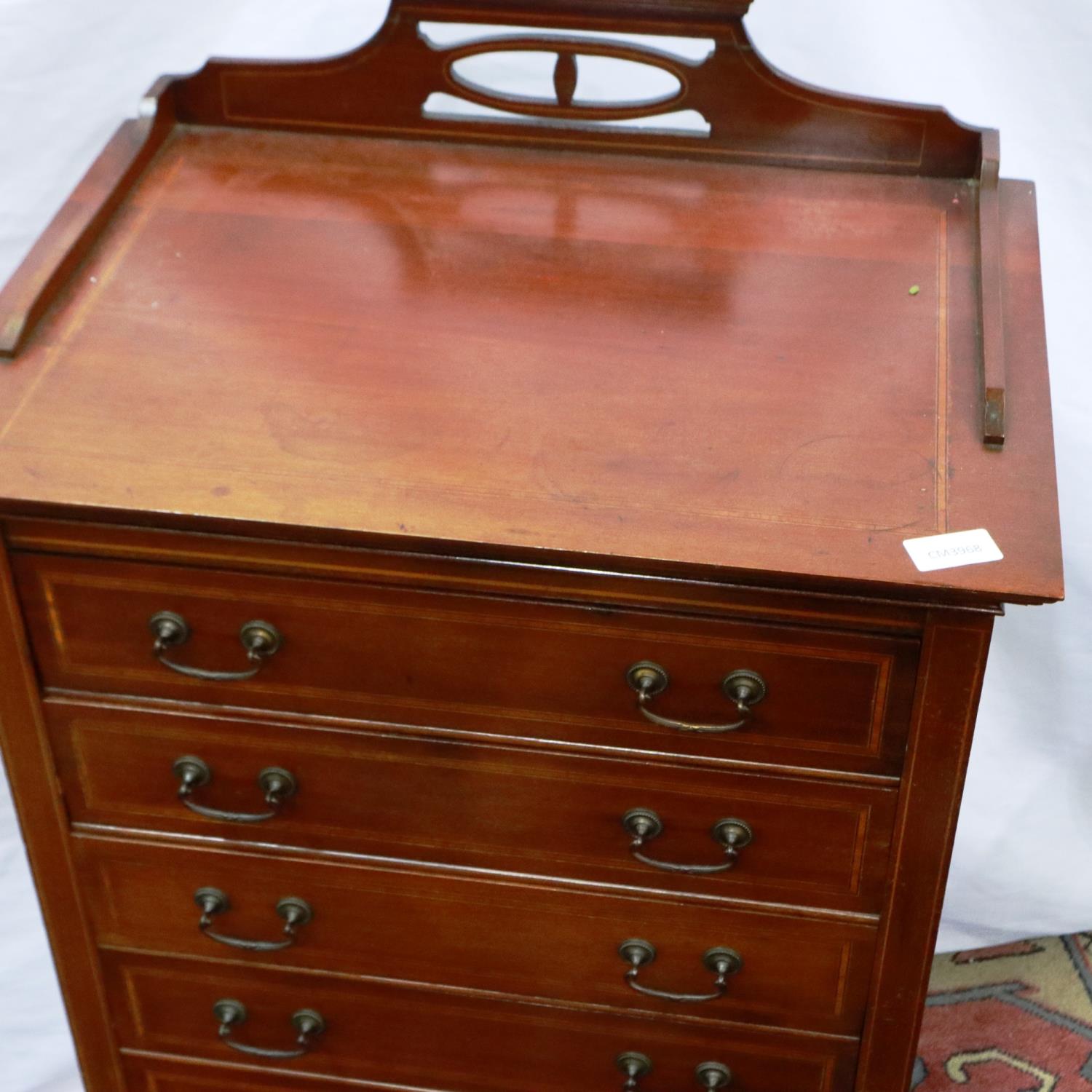 An Edwardian inlaid walnut music chest comprising flight of five drawers with hinged fascias, 53 x - Image 2 of 6