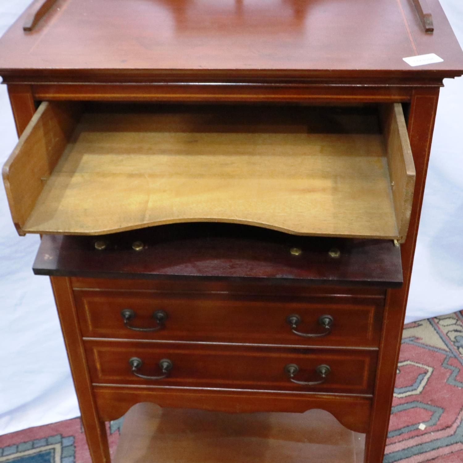 An Edwardian inlaid walnut music chest comprising flight of five drawers with hinged fascias, 53 x - Image 4 of 6