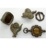 Collection of Medieval pins/brooches, possibly gilt with gemstones. P&P Group 0 (£5+VAT for the