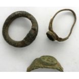 Three bronze medieval pauper rings largest D: 12 mm. P&P Group 0 (£5+VAT for the first lot and £1+