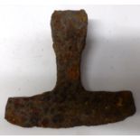 Late Iron Age forged iron axe hammer. P&P Group 0 (£5+VAT for the first lot and £1+VAT for