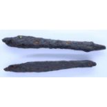 Two Medieval iron crossbow belts, L: 75 mm. P&P Group 0 (£5+VAT for the first lot and £1+VAT for