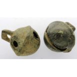 Two bronze cows Crotal Bells, L: 40 mm. P&P Group 0 (£5+VAT for the first lot and £1+VAT for
