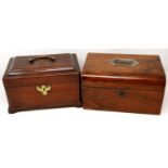 Mahogany cased tea caddy and a walnut jewellery box. P&P Group 3 (£25+VAT for the first lot and £5+