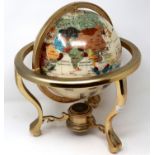 Brass framed semiprecious stone globe, D: 22 cm. P&P Group 3 (£25+VAT for the first lot and £5+VAT