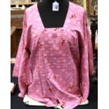 Nara, Osaka Japanese silk short kimono with floral and pink decoration. P&P Group 1 (£14+VAT for the