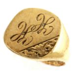 9ct gold signet ring, inscribed H&H, size R, 6.5g. P&P Group 1 (£14+VAT for the first lot and £1+VAT