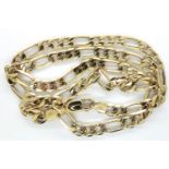 9ct gold Figaro neck chain, L: 46 cm, 18.0g. P&P Group 1 (£14+VAT for the first lot and £1+VAT for