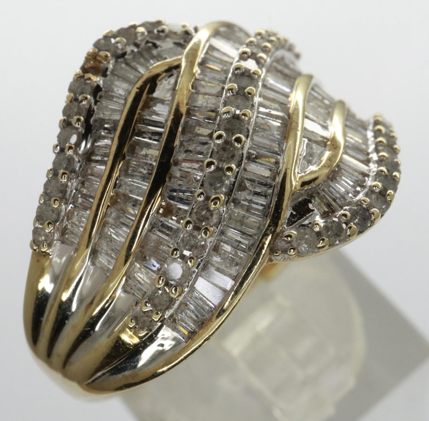 Revere 9ct gold diamond set cluster ring, approximately 1.0cts, size R, 4.7g, lacking one diamond.