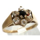 9ct gold cluster ring, set with sapphire and cubic zirconia, size N/O, 2.0g. P&P Group 1 (£14+VAT