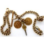 Gold plated double Albert watch chain, L: 40 cm. P&P Group 1 (£14+VAT for the first lot and £1+VAT