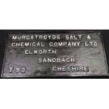 Murgatroyd Salt and Chemical Company LTD, cast iron sign, 65 x 33 cm. Not available for in-house P&P