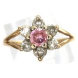9ct gold cluster ring set with pink and clear cubic zirconia size M, 1.4g. P&P Group 1 (£14+VAT