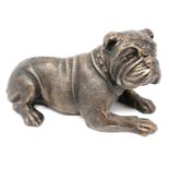 Bronzed cast iron recumbent bulldog, L: 24 cm. P&P Group 2 (£18+VAT for the first lot and £3+VAT for