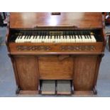 Oak cased J Lees & Son The Villa harmonium. Not available for in-house P&P