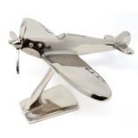 Chrome Spitfire on stand, H: 15 cm. P&P Group 1 (£14+VAT for the first lot and £1+VAT for subsequent