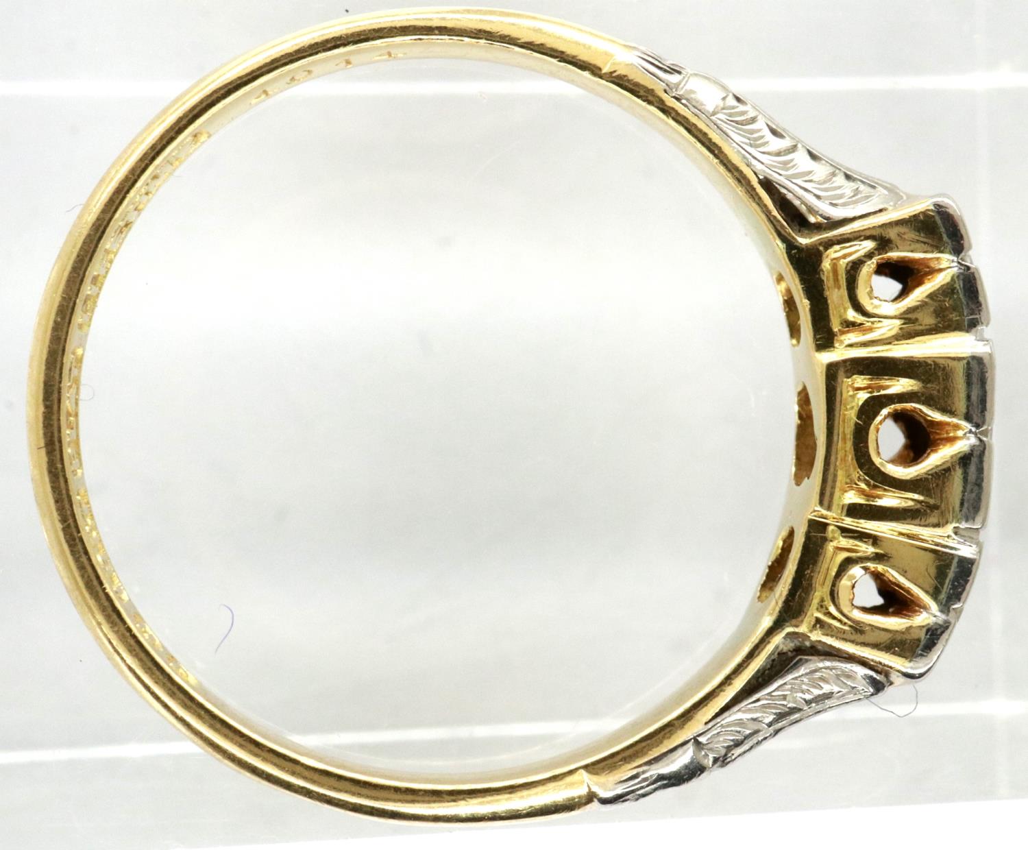 18ct gold Art Deco style diamond set trilogy ring, size L, 2.6g. P&P Group 1 (£14+VAT for the - Image 2 of 3