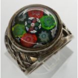 925 silver ring with Murano Millefiori glass insert, size M. P&P Group 1 (£14+VAT for the first