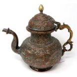 Oriental brass and copper kettle, H: 28 cm. P&P Group 2 (£18+VAT for the first lot and £3+VAT for