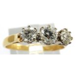 18ct gold trilogy diamond set ring, approximately 0.4cts, size P/Q, 2.7g. P&P Group 1 (£14+VAT for
