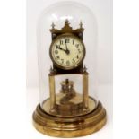 Brass anniversary mantle clock in glass dome, with BHA movement, not working at lotting. P&P Group 3