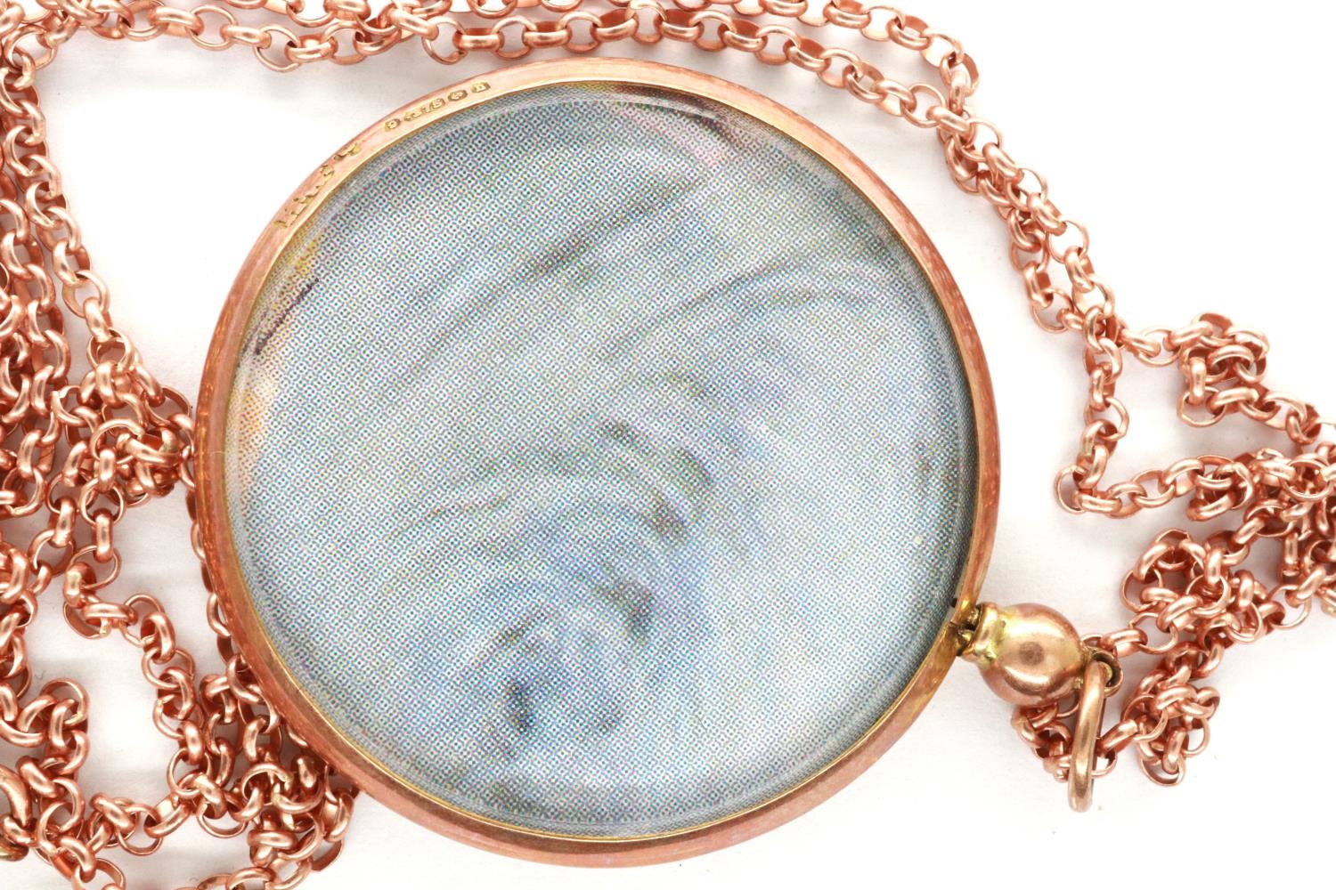 9ct rose gold pendant necklace featuring a portrait of a young lady, chain L: 54 cm, 3.2g. P&P Group - Image 2 of 3