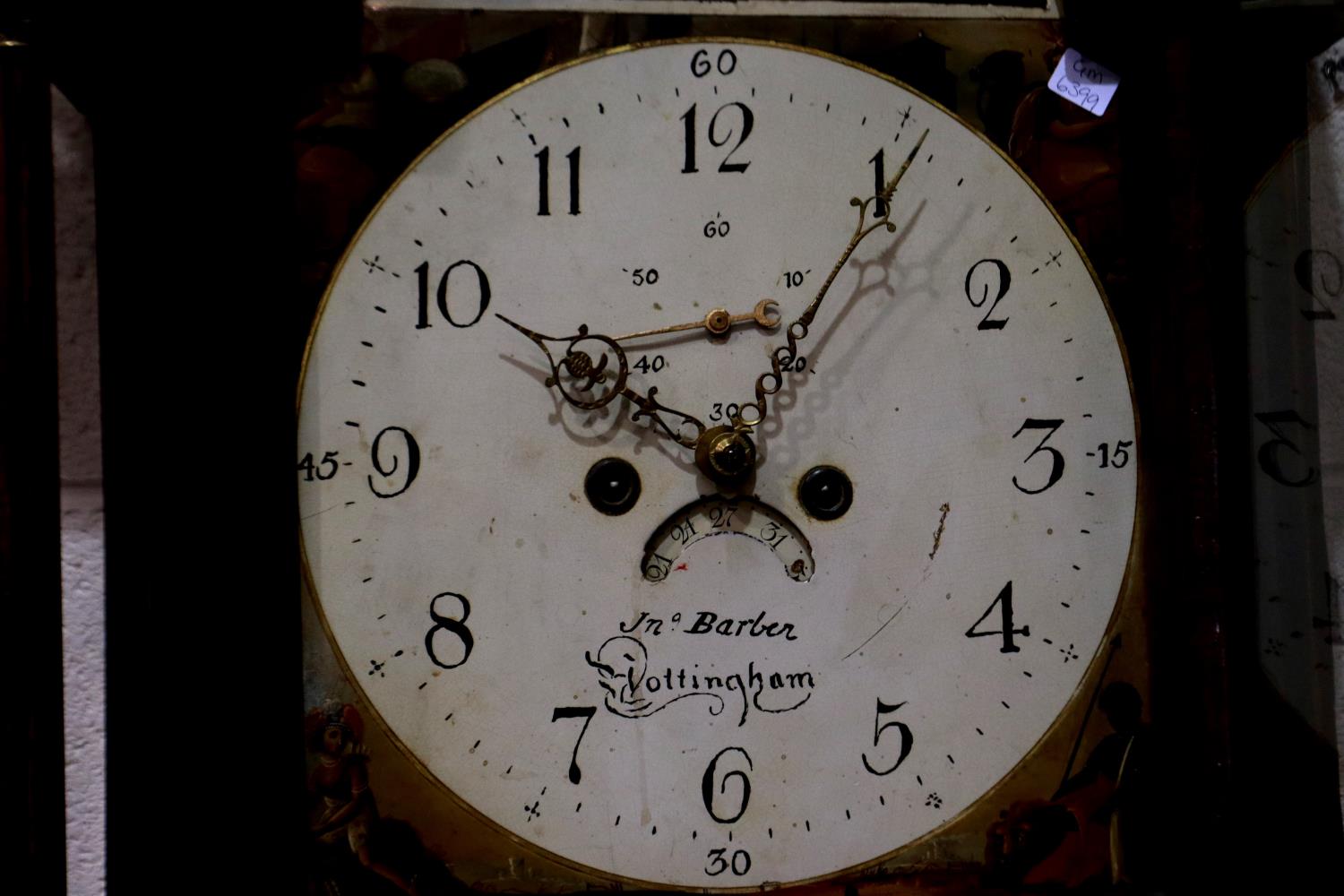 Joh Barber of Nottingham early 19th century mahogany and walnut cased longcase clock with painted - Image 2 of 4