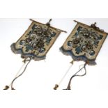 Pair of beadwork table standards on brass cross mount, H: 47 cm. P&P Group 2 (£18+VAT for the