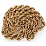 9ct gold rope neck chain, L: 46 cm, 9.4g. P&P Group 1 (£14+VAT for the first lot and £1+VAT for