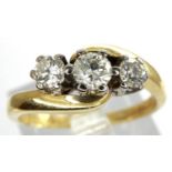 18ct gold trilogy diamond set ring, approximately 0.25cts, size L, 3.5g. P&P Group 1 (£14+VAT for