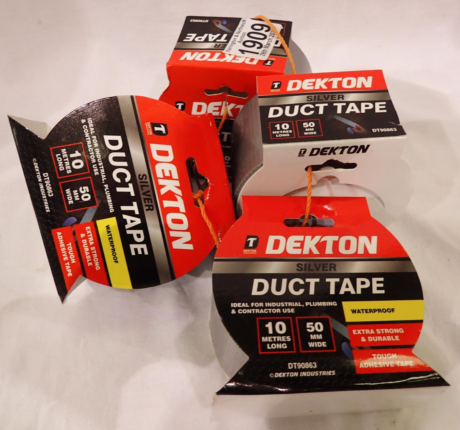 Four rolls of new 50 mm x 10 m duct tape. P&P Group 1 (£14+VAT for the first lot and £1+VAT for