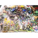 Selection of Britains plastic knights, horses, space men, aliens etc in mostly good condition. P&P
